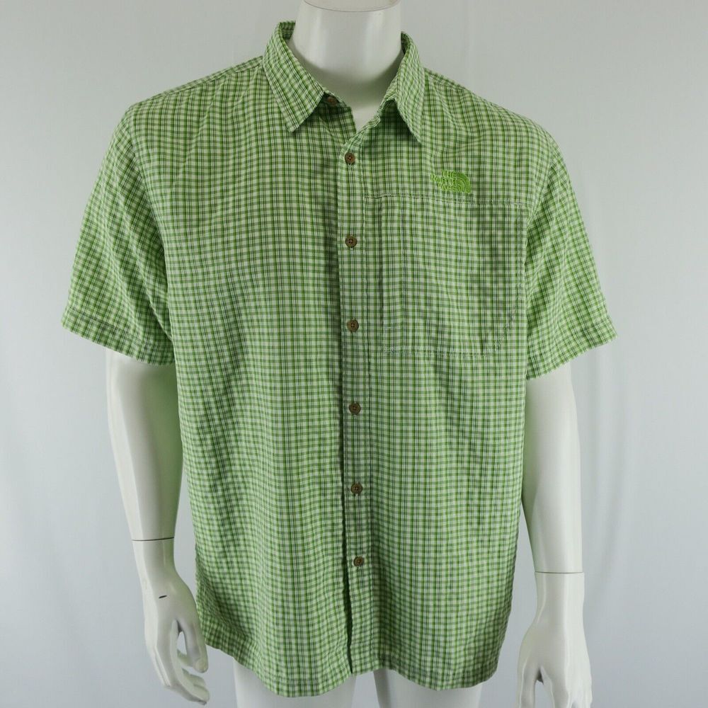 The North Face Short Sleeve Button Up Shirt Mens L‎ Green